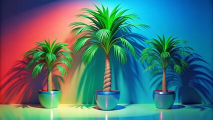 Obraz premium View of green palm tree species from a tree pot with beautiful foliage. 