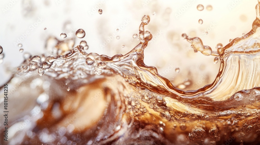 Poster close-up of splashing liquid, showcasing dynamic movement and texture.