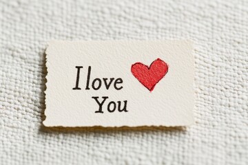 A heartfelt note expressing love with a handwritten message and a red heart on textured paper background