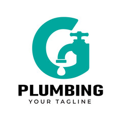 Simple Logo Design Water Tap Plumbing Services Plumber with Initial Letter G Repair Logo Vector Illustration