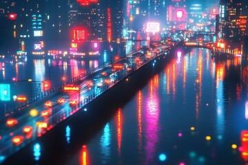 Fototapeta premium Neon Cityscape Reflection