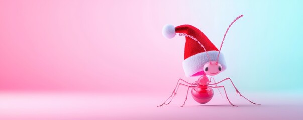 A playful goat in a red Santa hat, reclining in a bed of hay under softly glowing fairy lights, with a festive Christmas atmosphere.