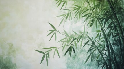 Naklejka premium Bamboo in the Breeze, Depicting the harmony of nature's resilience and flexibility, embodying Feng Shui principles and tranquility