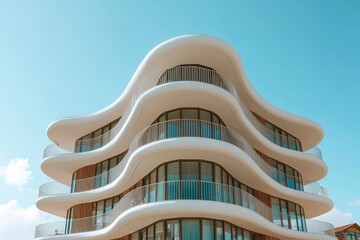 Modern White Building with Curved Balconies and Windows