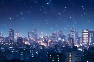 Fototapeta premium City Lights Under a Starry Sky