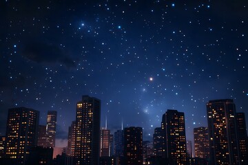 Fototapeta premium Night Cityscape with a Starry Night Sky