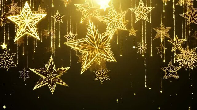 Golden starfall with shimmering christmas stars against a black background, creating a magical and festive atmosphere