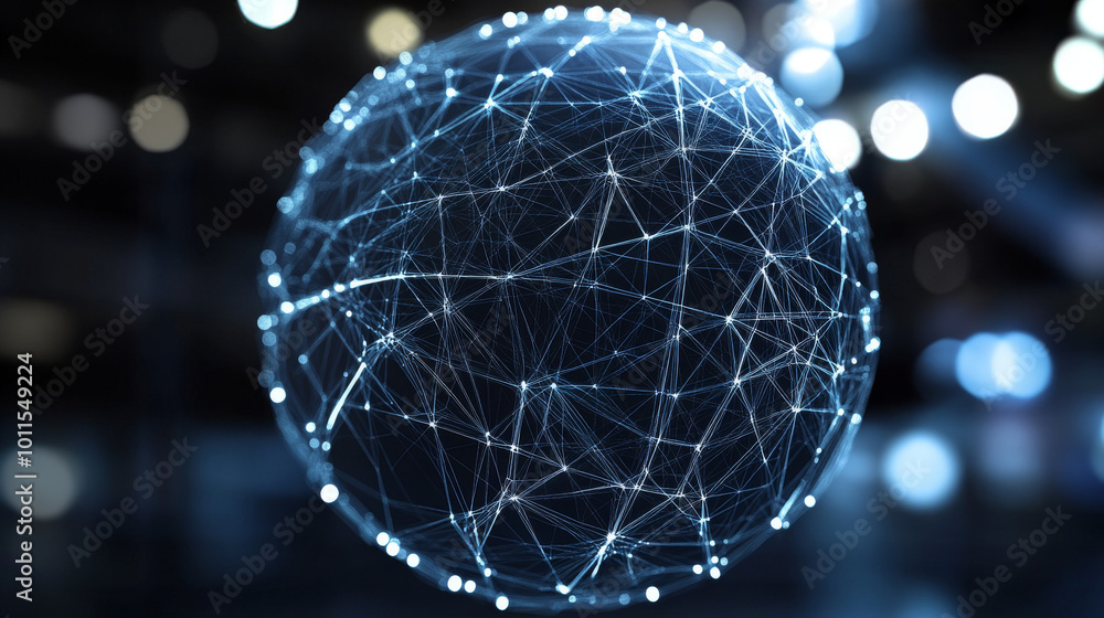 Poster a futuristic, digital basketball made of connected lines. it's a modern design that uses geometric s