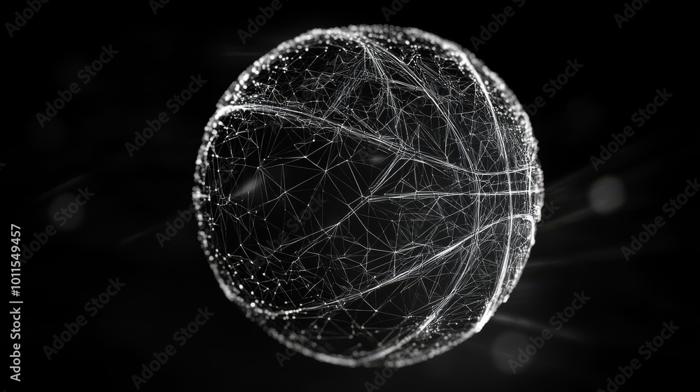 Poster a futuristic, digital basketball made of connected lines. it's a modern design that uses geometric s