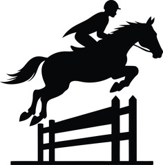  Horse and rider jumping over a hurdle. Hand drown horse vector.