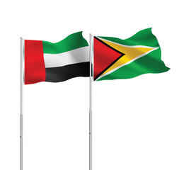 UAE,Guyana flags together on pole