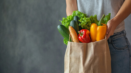 Person Holding Grocery Bag with Fresh Produce