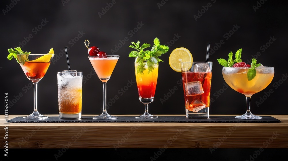 Poster a stylish cocktail menu displayed on a chalkboard, featuring a list of creative and classic drinks w