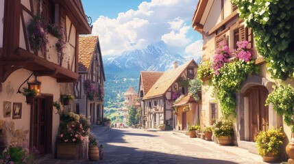 Fototapeta premium Charming European Village Street