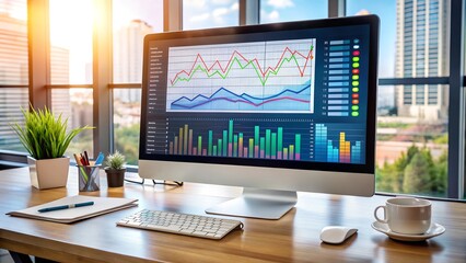 Financial Analytics Dashboard on Computer Screen: Business Data Analysis for Stock Market Research and Investment Strategy