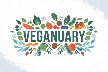 Fototapeta premium Veganuary Design for Promotions, Posters, and Flyers - Fresh Vegetables and Fruits Illustration