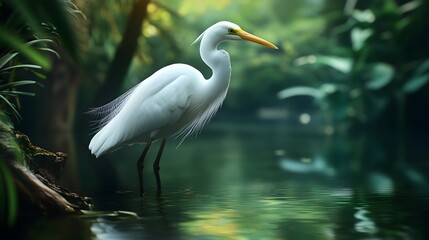 Naklejka premium Great Egret Bird in Nature, Photo Realistic, Pattern Background, Wallpaper, Cover and Screen for Smartphone, PC, Laptop, 9:16 and 16:9 Format