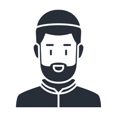 Muslim man silhouette icon. Male faceless avatar filled vector illustration.
