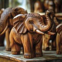 Carved wooden elephant statues