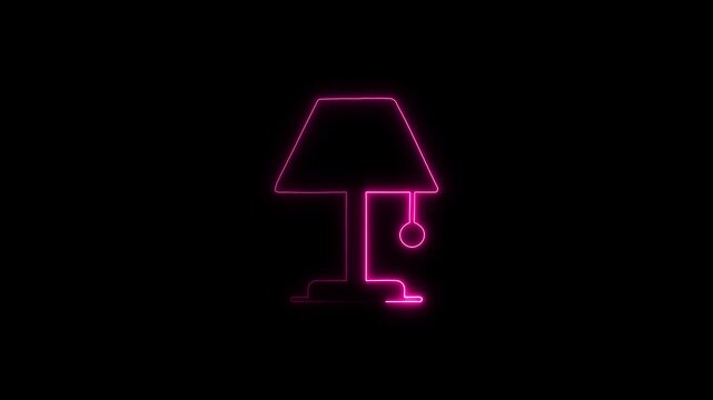 A glowing neon table lamp icon animation.  Students, class, school supplies, back to school concept.