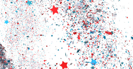 Festive background with confetti in the shape of stars in the color of the American flag. US independence day.