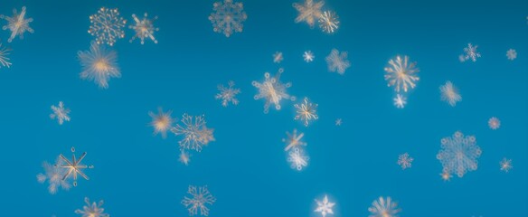 Falling Snowflakes on Blue Background