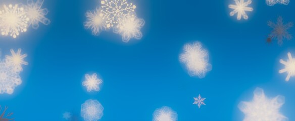Falling Snowflakes on a Clear Blue Sky