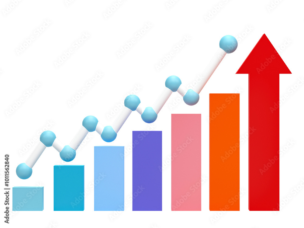 Poster growing graph bar diagram isolated on transparent background. 3d render.