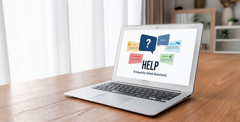 Fototapeta premium Help screen on the website provide answer to FAQ frequently asked question snugly with knowledge information and solution by customer support