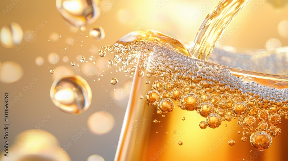 Aufkleber close-up of soda bubbles rising to the surface in a glass, creating a refreshing and fizzy effect.