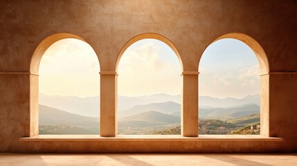 Roman architecture detail of an aqueduct, with its elegant arches spanning the landscape.