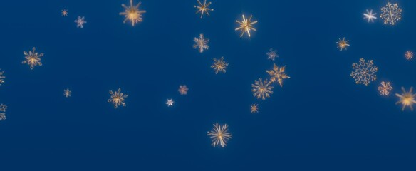 Golden Snowflakes on Blue Background