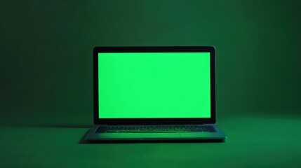 Laptop with Green Screen on Green Background
