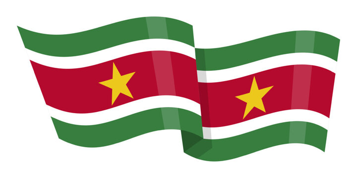 suriname flag waving, green red yellow star