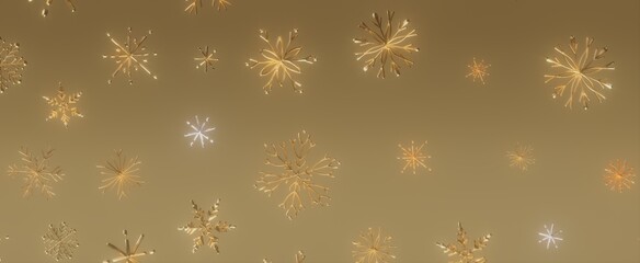 Golden Snowflakes on a Beige Background