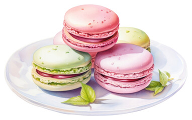 Fototapeta premium PNG Three macarons plate food confectionery.
