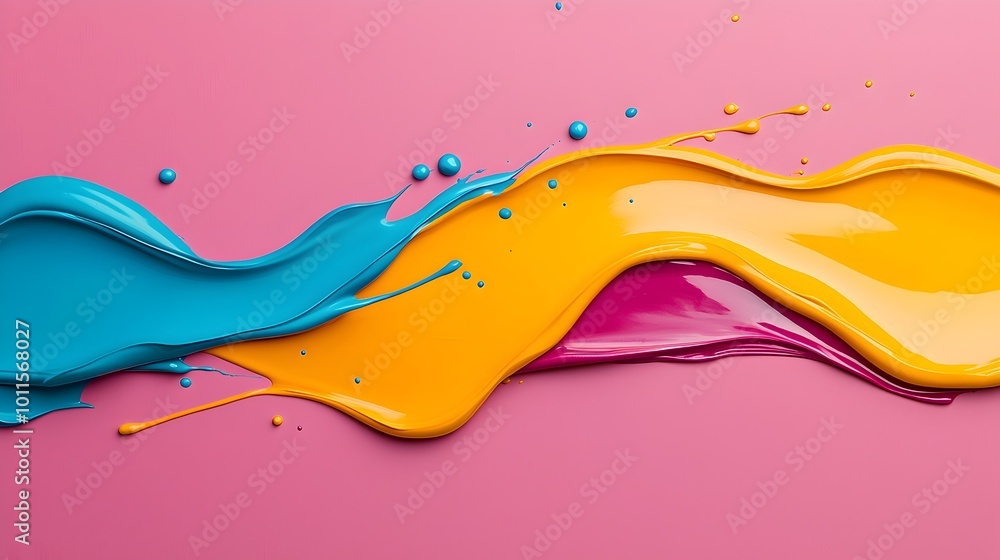 Poster vibrant abstract chaos - splattered paint and dynamic strokes in a colorful background creating surr