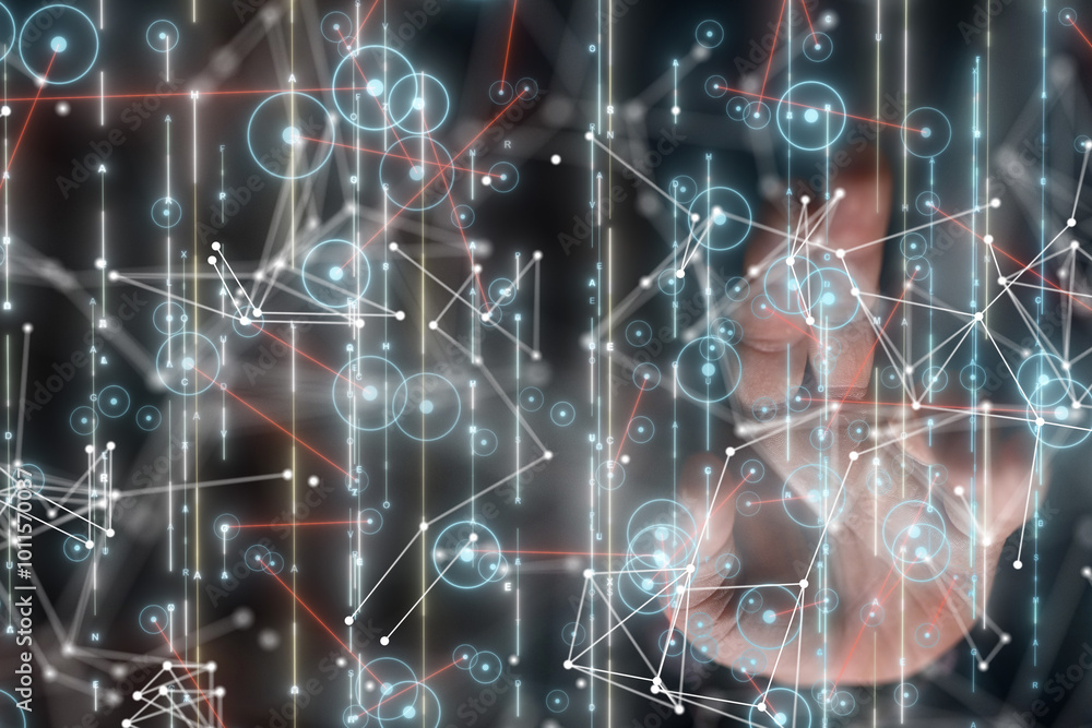 Poster neural network 3d illustration. big data and cybersecurity