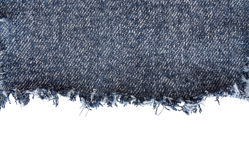 Piece of torn denim on a white background. Denim texture