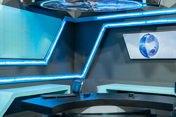 Virtual tv studio set awaiting news anchor presenting breaking news