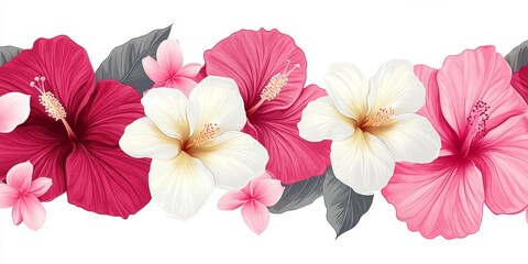 Vibrant Hibiscus Flowers in Various Colors Blooming in a Tropical Landscape During Daylight