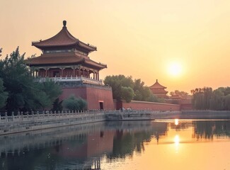 ancient Chinese architecture and river