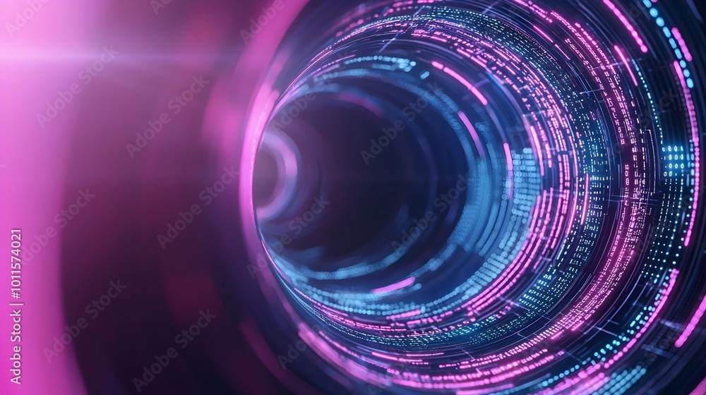Poster kaleidoscopic neon circuitry - abstract tunnel of radiant data flow in a sci-fi digital universe end