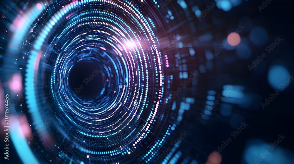 Poster digital vortex abstract fractal tunnel with glowing edges and seamless data flow - sci-fi visuals fo