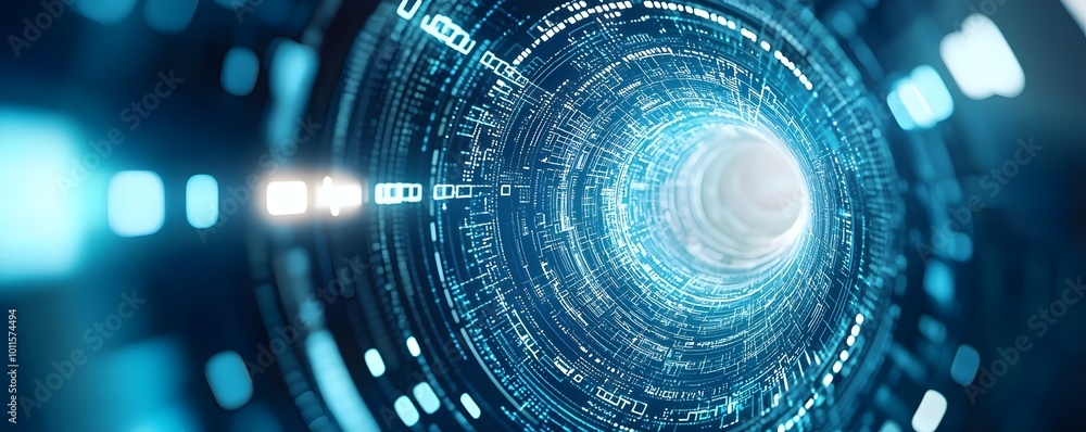 Poster futuristic digital vortex - abstract sci-fi energy flow in a cyber space tunnel with fractals and gl