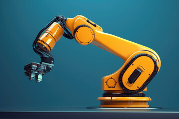 Yellow robotic arm with flexible joints and gripper