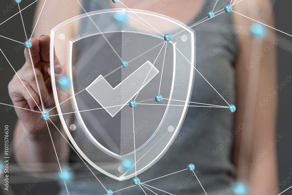 Poster Information technology protected with firewall, secure access and encryption against cyber