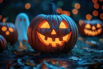 Obraz premium Happy Halloween! A spooky Halloween illustration featuring dark, eerie elements