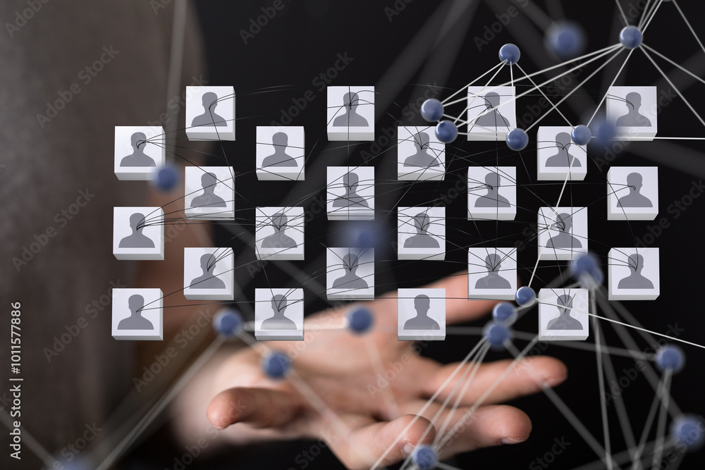 Poster Global network. Blockchain. 3D illustration. Neural networks and artificial intelligence. Abstract