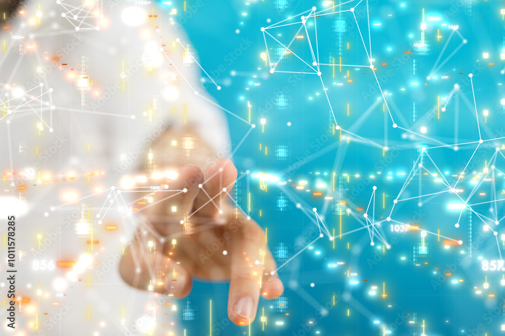 Aufkleber neural network 3d illustration. big data and cybersecurity